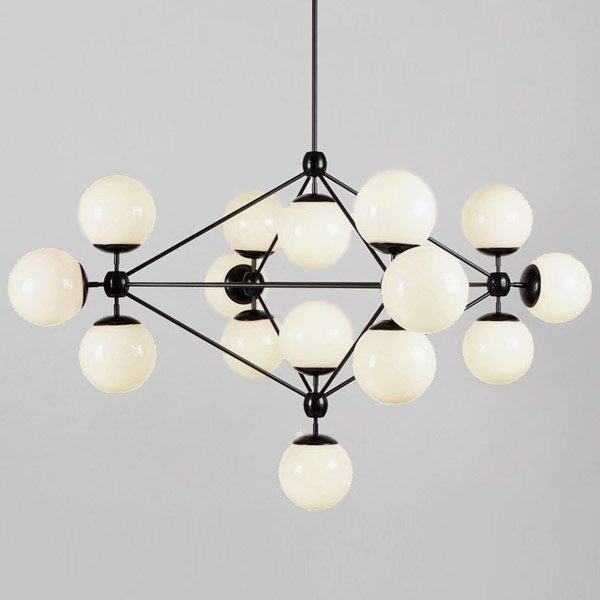 Modo Chandelier Black and White Glass 15-21 Globes   designed by Jason Miller